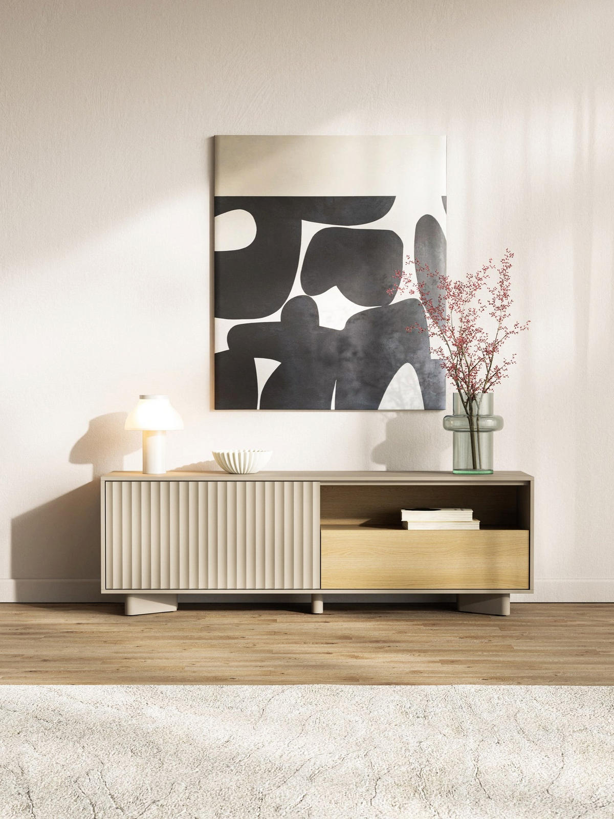 TV stolek Distria Kašmírově šedý 140/46/35 cm - béžová/šedohnědá, kompozitní dřevo (175/46/35cm) - Selsey