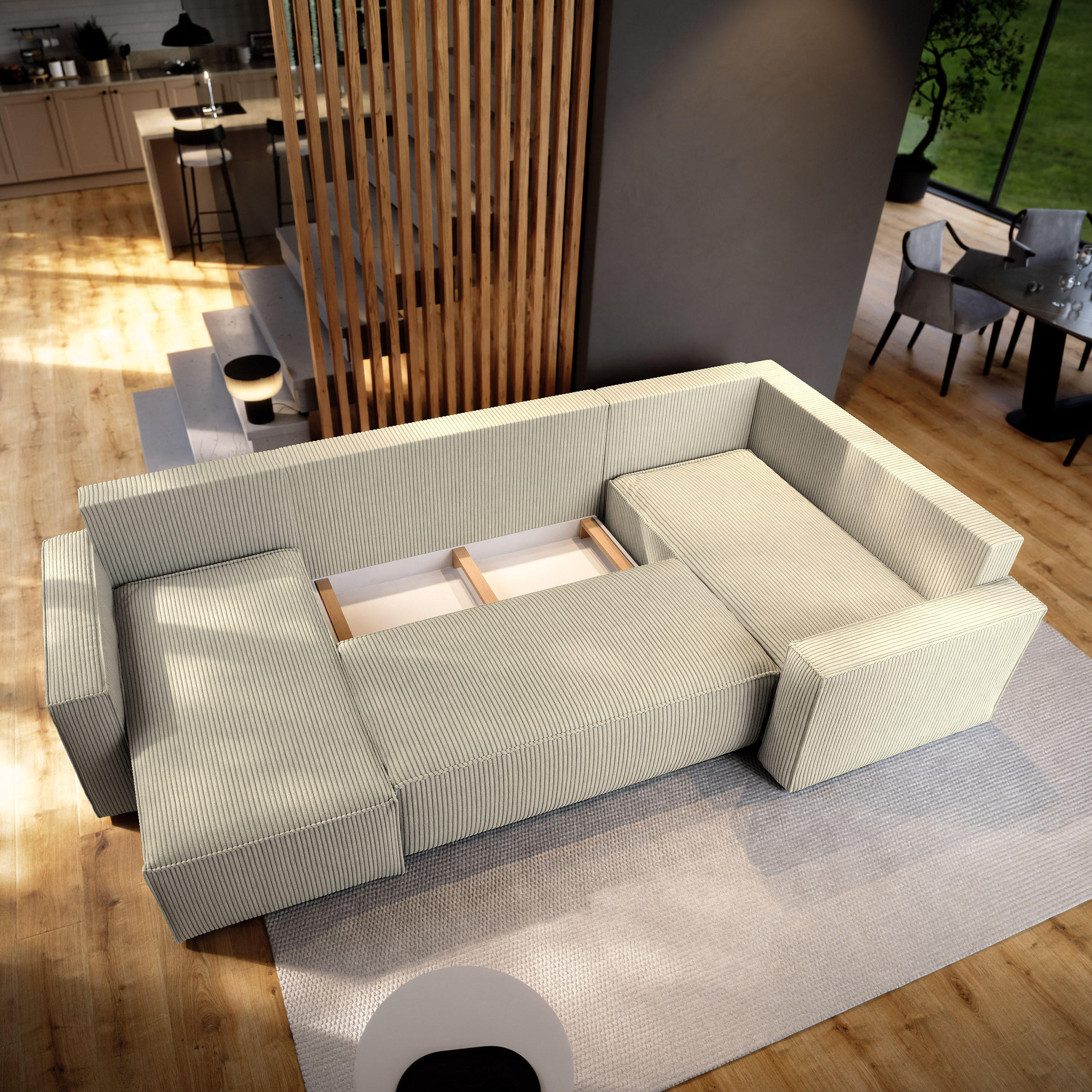 Thumbnail - Masseno Wohnlandschaft, Creme, Holz, 5-Sitzer, U-Form, 295x85x157.5 cm, Wohnzimmer, Sofas & Couches, Wohnlandschaften, W...