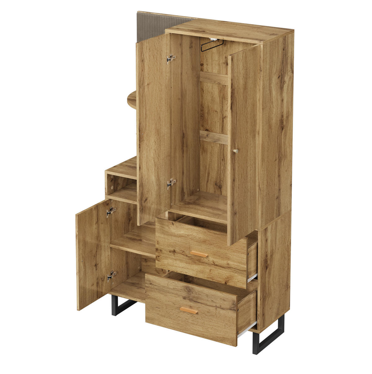 KOMPAKTGARDEROBE 110/38/186 cm aus MDF mit gepolsterten Paneelen Schwarz/Naturfarben - Naturfarben, Holzwerkstoff (110/186/38cm) - Modenvie
