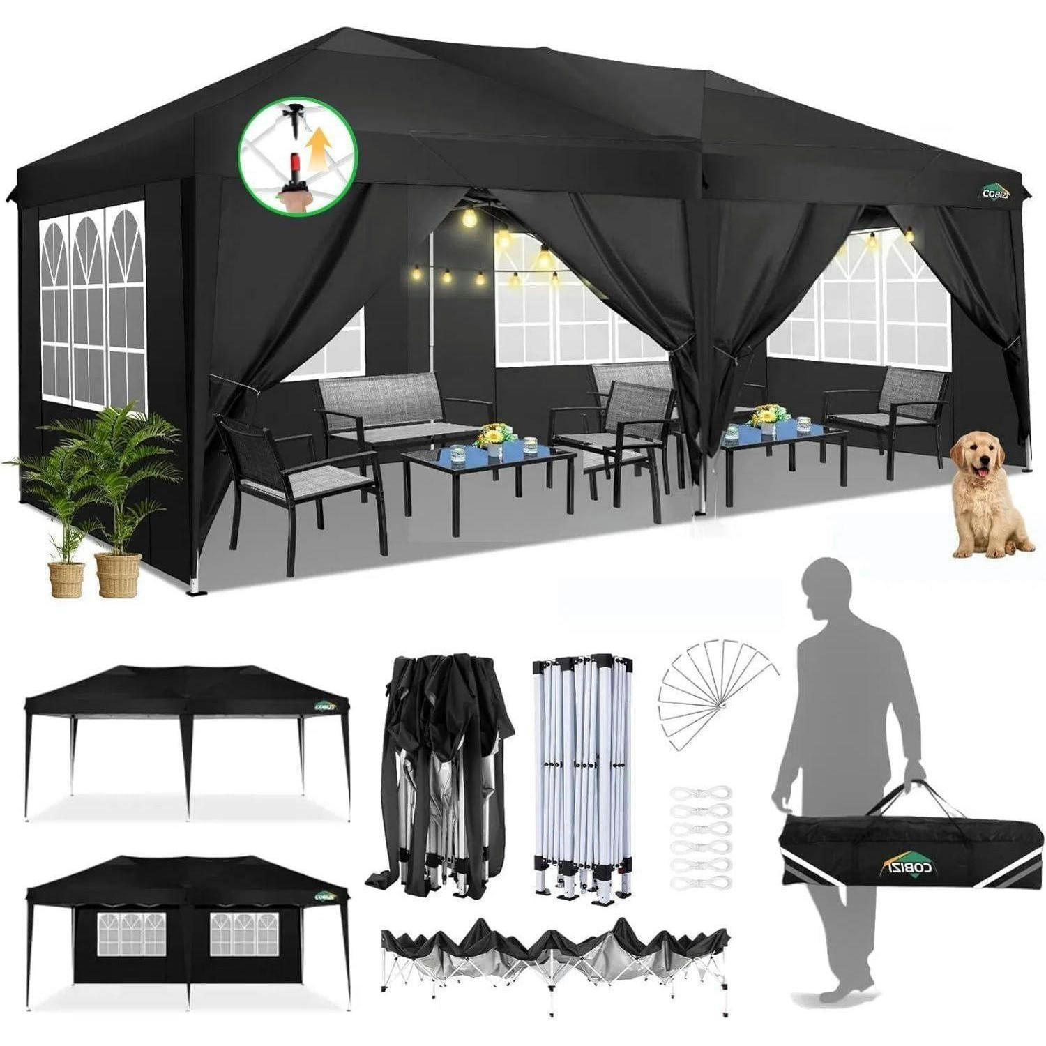 FALTPAVILLON 3 x 6 m wasserdicht UV-Schutz mit 6 Seitenwänden Schwarz - Schwarz, Textil (300/275/600cm)