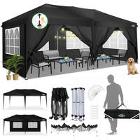 FALTPAVILLON 3 x 6 m wasserdicht UV-Schutz mit 6 Seitenwänden Schwarz - Schwarz, Textil (300/275/600cm)