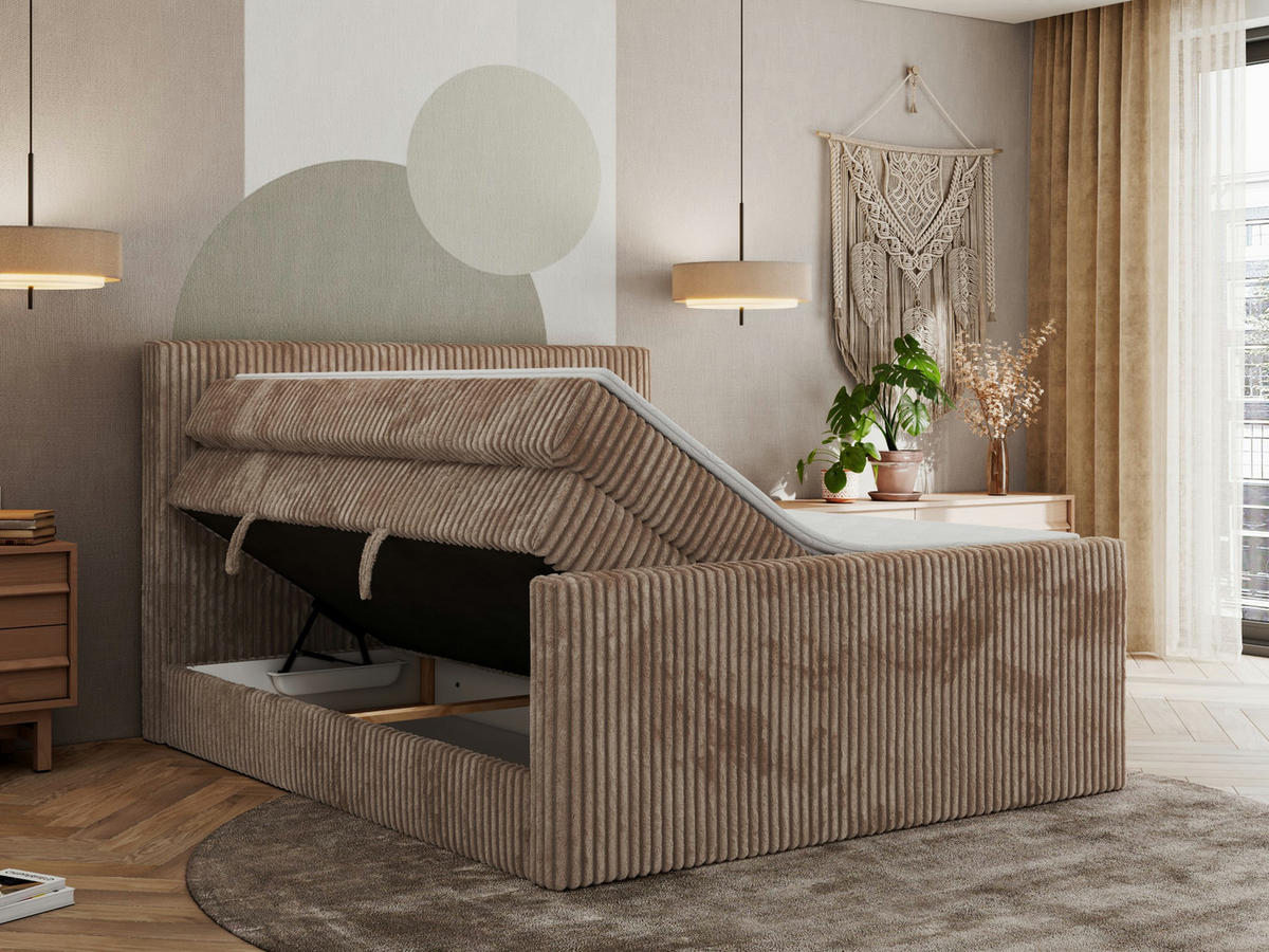BOXSPRINGBETT TILIANO KING DUO 160/200 - Braun Cord - H3 - Braun, Textil (160/200cm) - MKS
