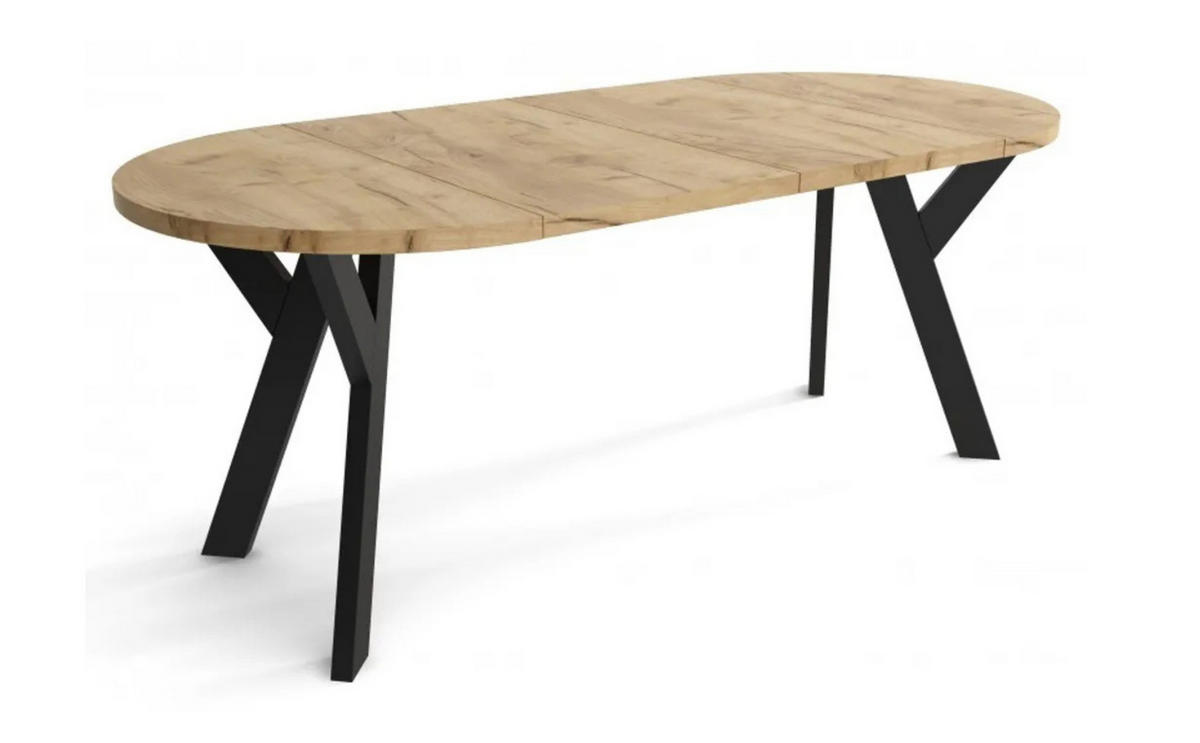 ESSZIMMERTISCH LOFT, ausziehbarer Tisch Durchmesser: 90 cm bis 190 cm, Wohnzimmertisch Farbe: CRAFT, mit Holzbeinen in Farbe Schwarz - Schwarz/Braun, Holzwerkstoff (90/90/75cm) - Sepro Meble