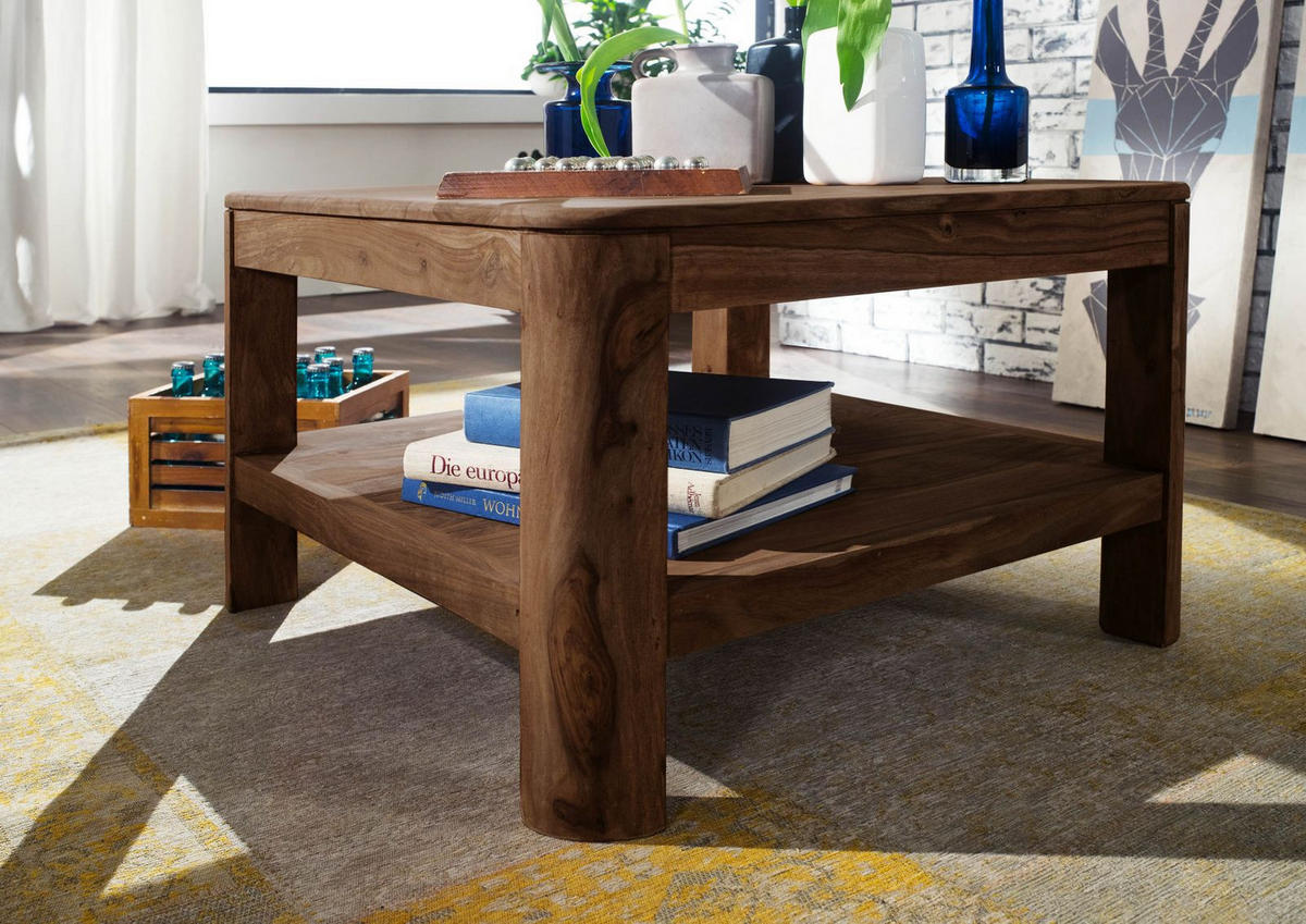 COUCHTISCH Sheesham 70x70x45 smoked cherry gebeizt TORONTO #106 - Dunkelbraun, Holzwerkstoff (70/70/45cm) - Massivmoebel24