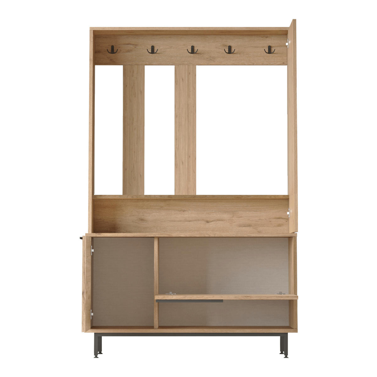 GARDEROBE Vesanto - Eichefarben/Schwarz, Holzwerkstoff/Metall (112/178/35.5cm) - [en.casa]