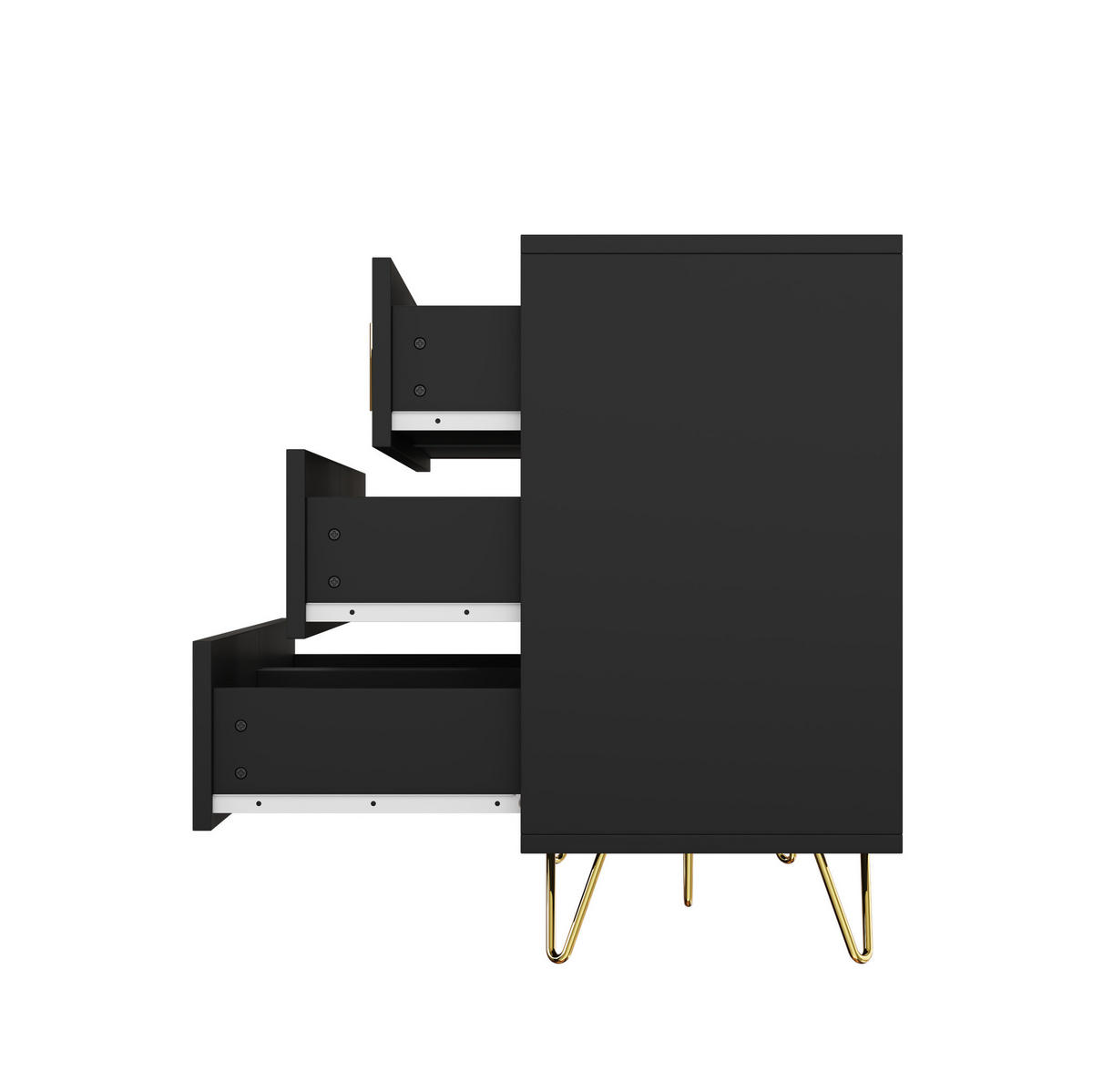 SIDEBOARD 120/40/77 cm mit 6 Schubladen, Wellenfront und goldfarbenen Griffen aus Spanplatte, Schwarz/Gold - Schwarz, Holzwerkstoff (120/77/40cm) - Redom