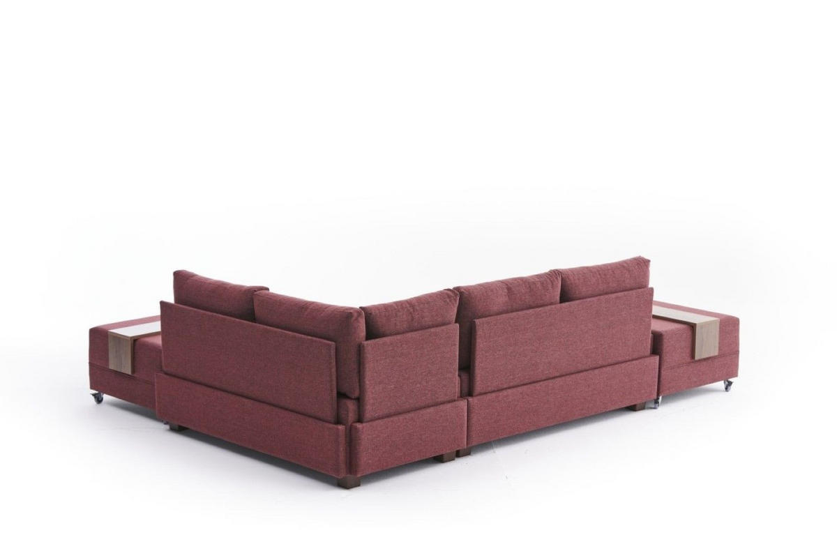 ECKSOFA mit rollbarer Schlaffunktion - Rot/Walnussfarben, Holz/Textil (210/280cm) - myHomelando