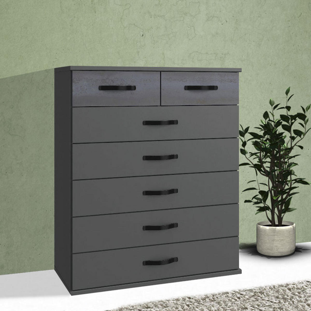 KOMMODE Duo2 Graphit / Digitalprint Steel-Optik 91 / 40 / 106cm - Graphitfarben/Grau, Holz/Holzwerkstoff (91/106/40cm) - Wimex