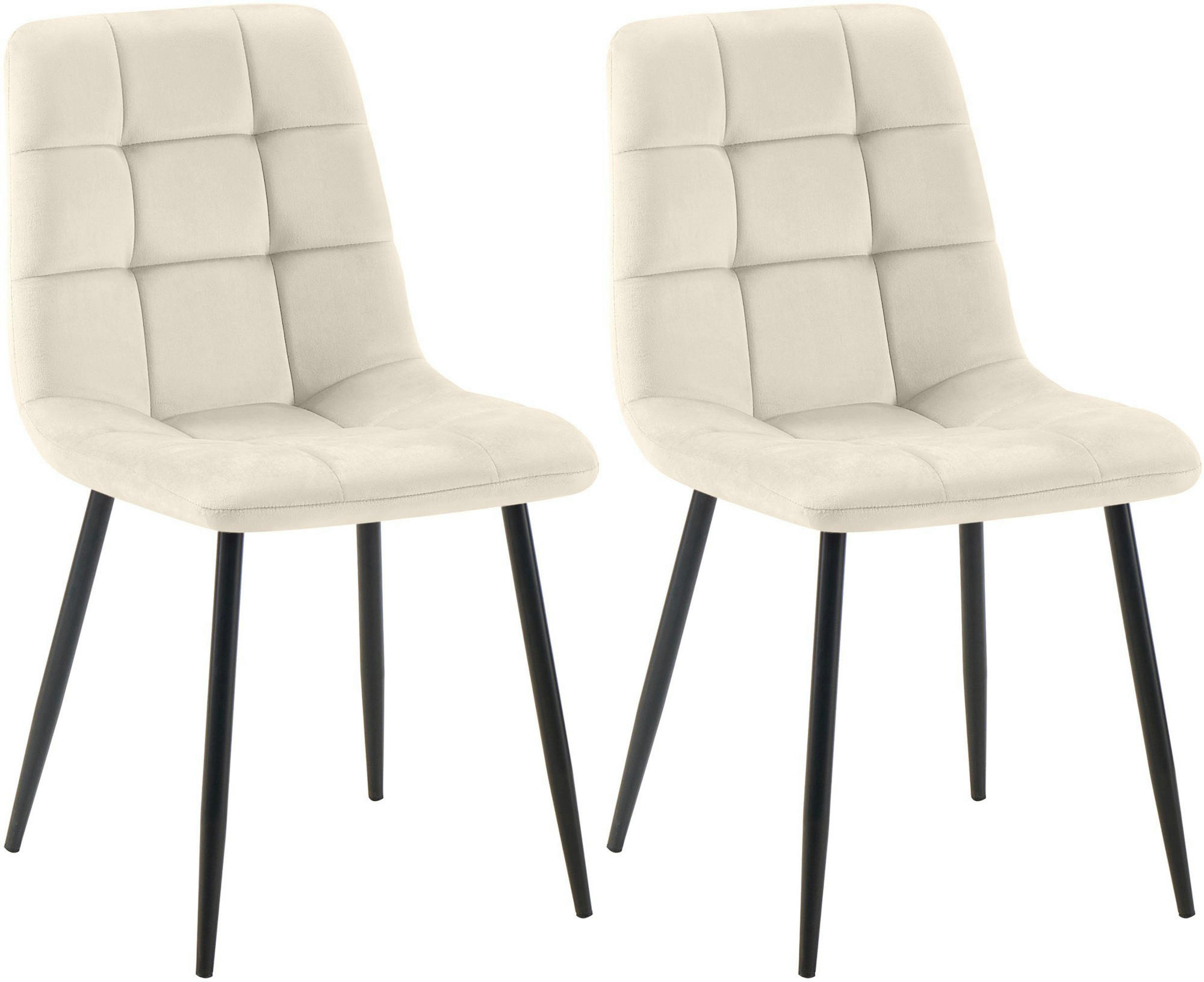 STUHL 2er Set Samt Creme - Creme/Schwarz, Textil/Metall (45/84/55cm) - CLP