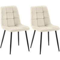 STUHL 2er Set Samt Creme - Creme/Schwarz, Textil/Metall (45/84/55cm) - CLP