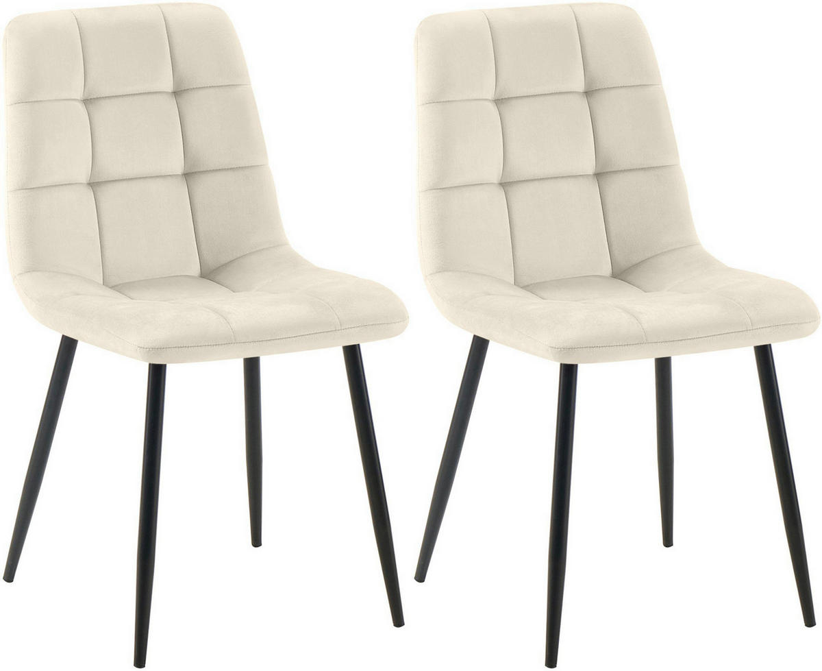 STUHL 2er Set Samt Creme - Creme/Schwarz, Textil/Metall (45/84/55cm) - CLP