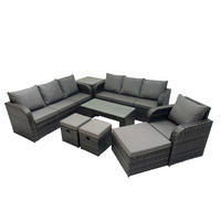 GARTENSOFA SET mit rechteckigem COUCHTISCH Polyrattan 10-Sitzer Dunkelgrau - Dunkelgrau/Grau, Glas/Kunststoff - Fimous