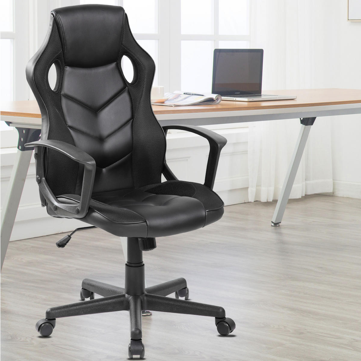 GAMING-STUHL Schwarz 61/60/106 cm - Schwarz, Textil (61/106/60cm) - Mobili Rebecca