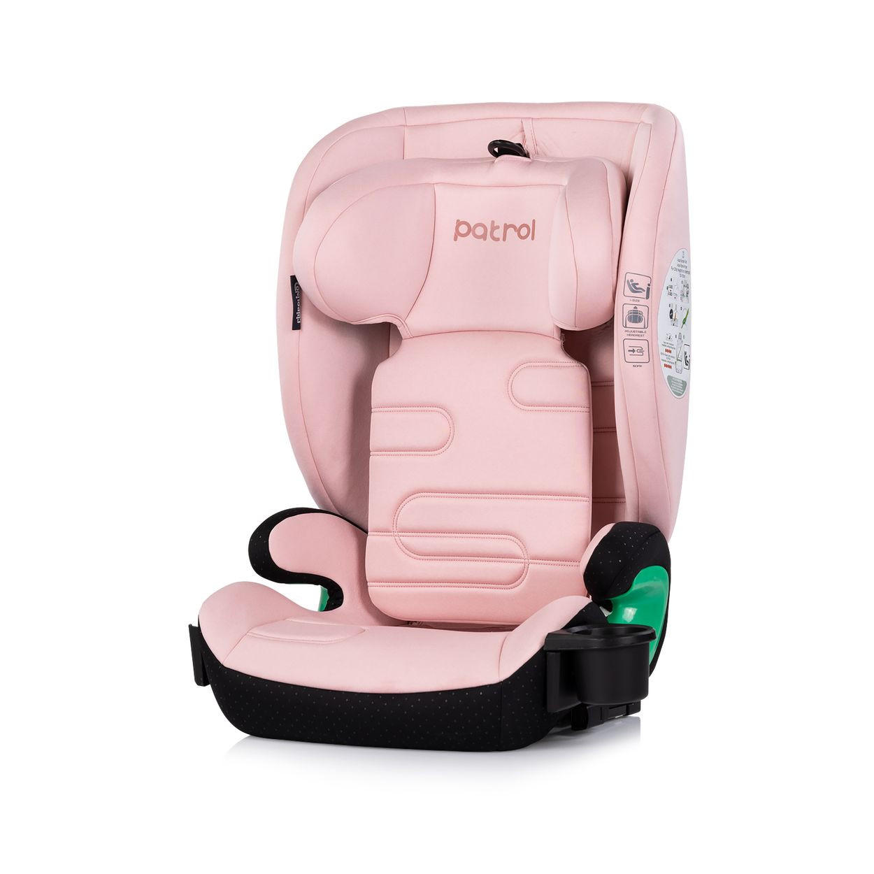 KINDERSITZ Patrol i-Size rosa Isofix (100-150cm) Kopfstütze Getränkehalter - Rosa, Kunststoff (44/58/51cm) - Chipolino