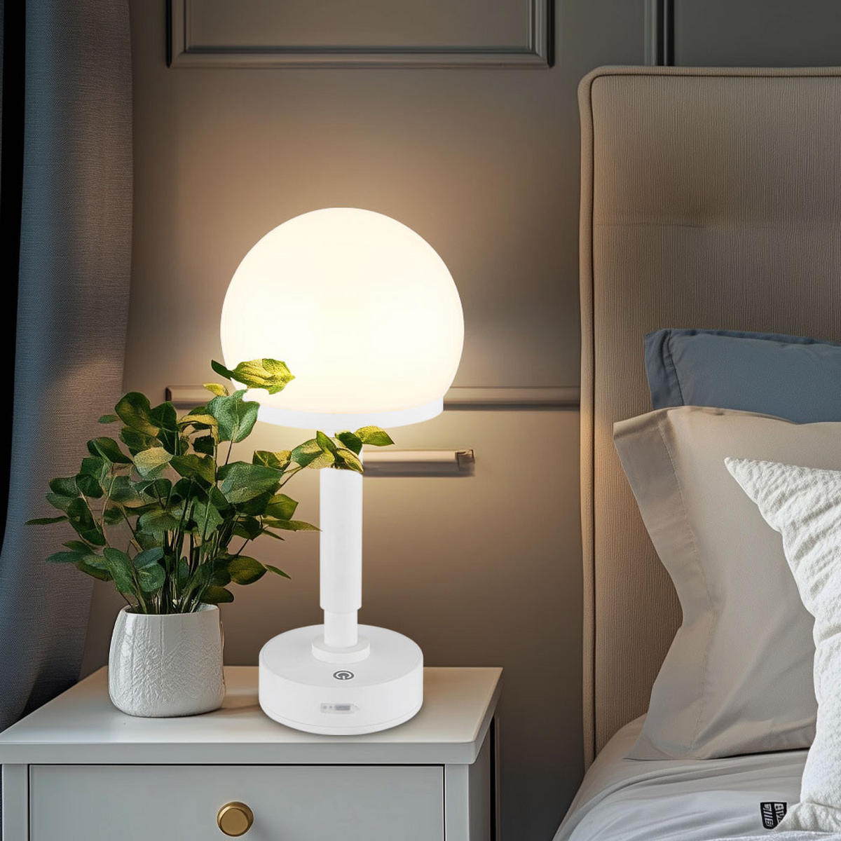 LED TISCHLEUCHTE HAKU Weiß Opal 2er Set - Weiß, Kunststoff (14/14/29.5cm) - Globo Lighting