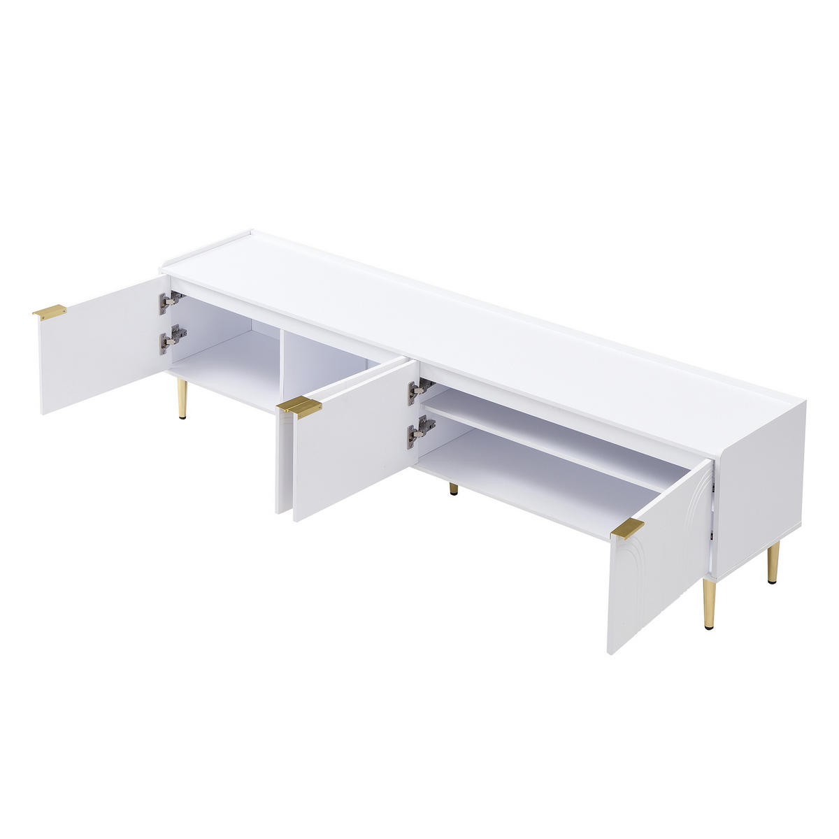 LOWBOARD DE-40240 mit 3D-Türstruktur und goldenen Details Weiß - Weiß, Holzwerkstoff (170/47.5/35cm) - ComfortXL