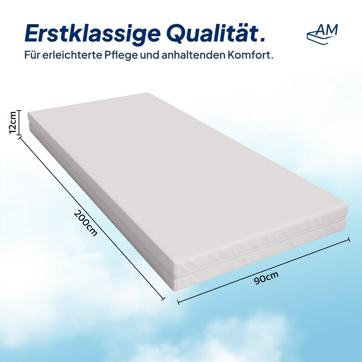 MATRACE Care 90/200 cm - výška 12 cm a nepromokavý potah - bílá, textil (90/200cm) - AM Qualitätsmatratzen