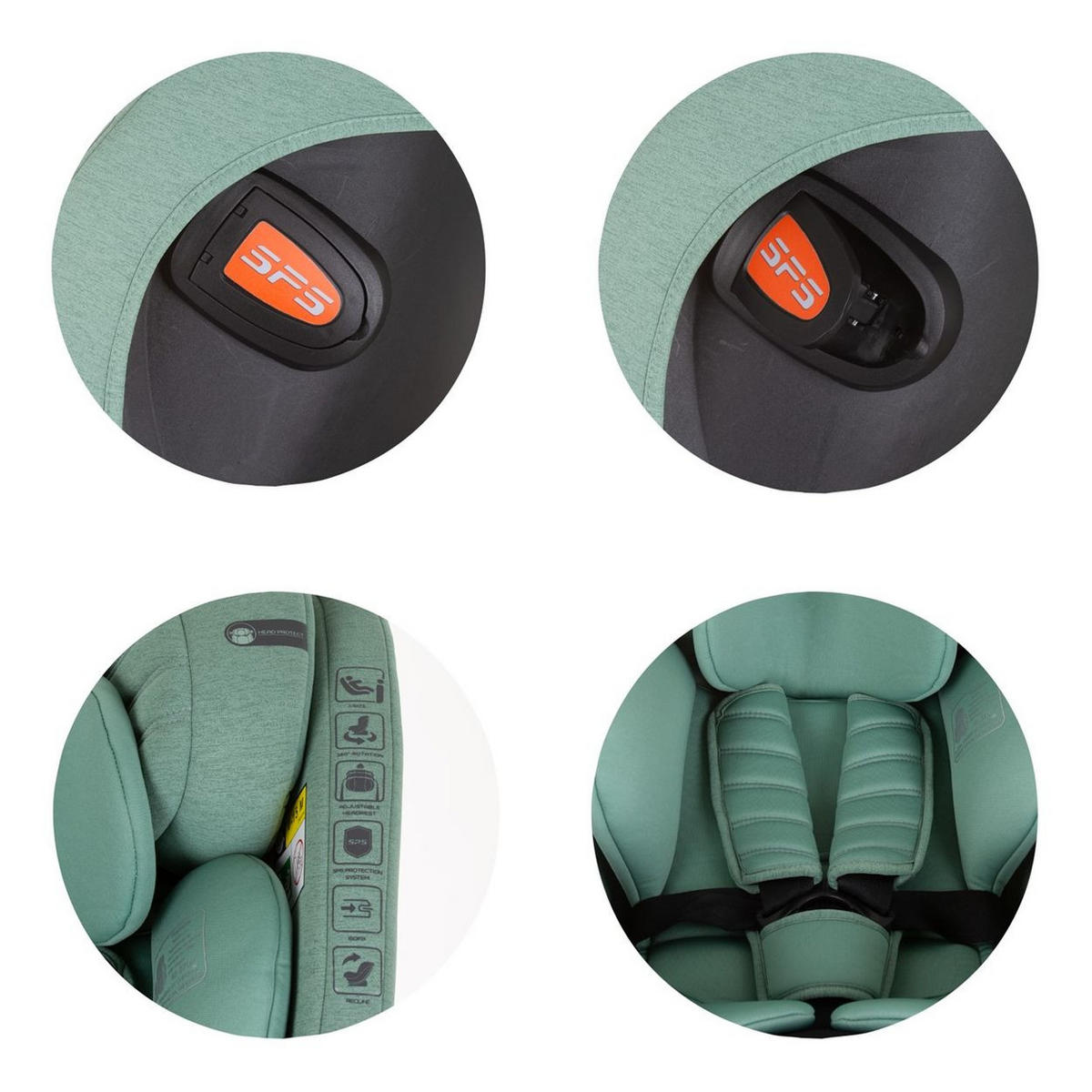 KINDERSITZ Tourino i-Size (40-150cm) grün Isofix, höhenverstellbar, Stützbein, drehbar - Grün, Kunststoff (46/78/49cm) - Chipolino
