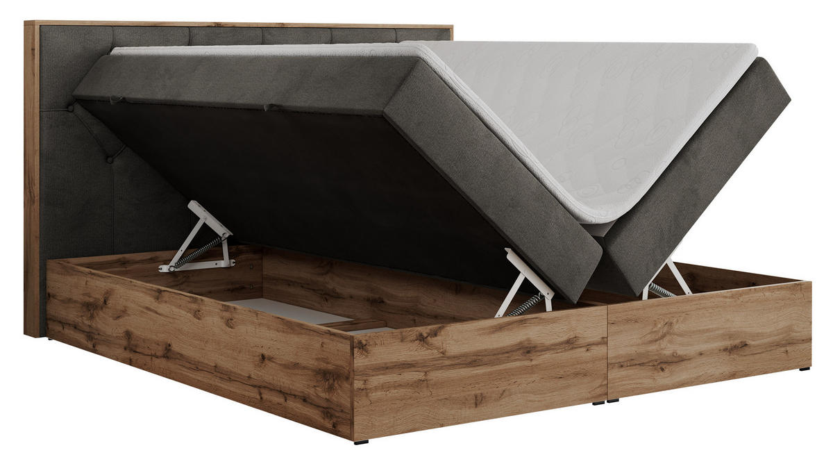 BOXBETT VENETO 200/200 Dunkelgrau Velvet - H3 - Dunkelgrau, Holz/Textil (200/200cm) - MKS