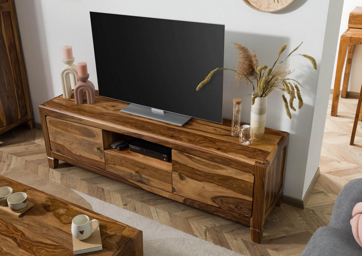 TV-BOARD Sheesham 175x45x55 braun lackiert ANCONA #110 - Braun, Holz (175/55/45cm) - Massivmoebel24