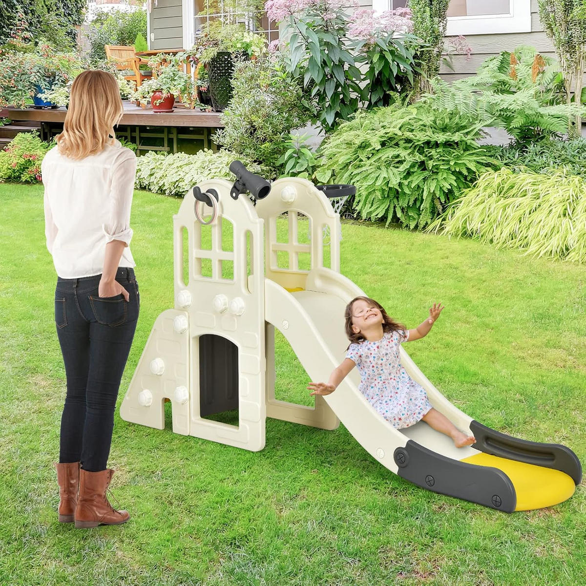 SPIELPLATZ 6 in 1 Kinder Gelb - Gelb, Kunststoff (190/98/83cm) - COSTWAY