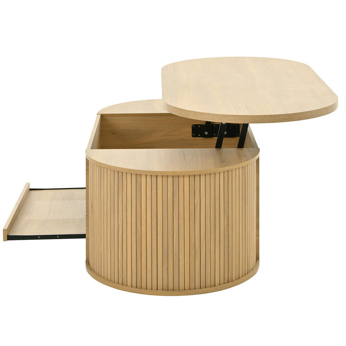 COUCHTISCH Anhebbar Ausziehbares Regal Gebogene Holzseiten Multifunktional - Braun, Holz (125.1/60.96/14.61cm) - FLIEKS