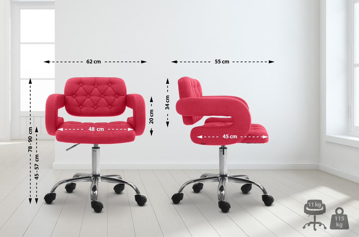 DREHSTUHL Stoff rot - Chromfarben/Rot, Textil/Metall (62/78/55cm) - CLP