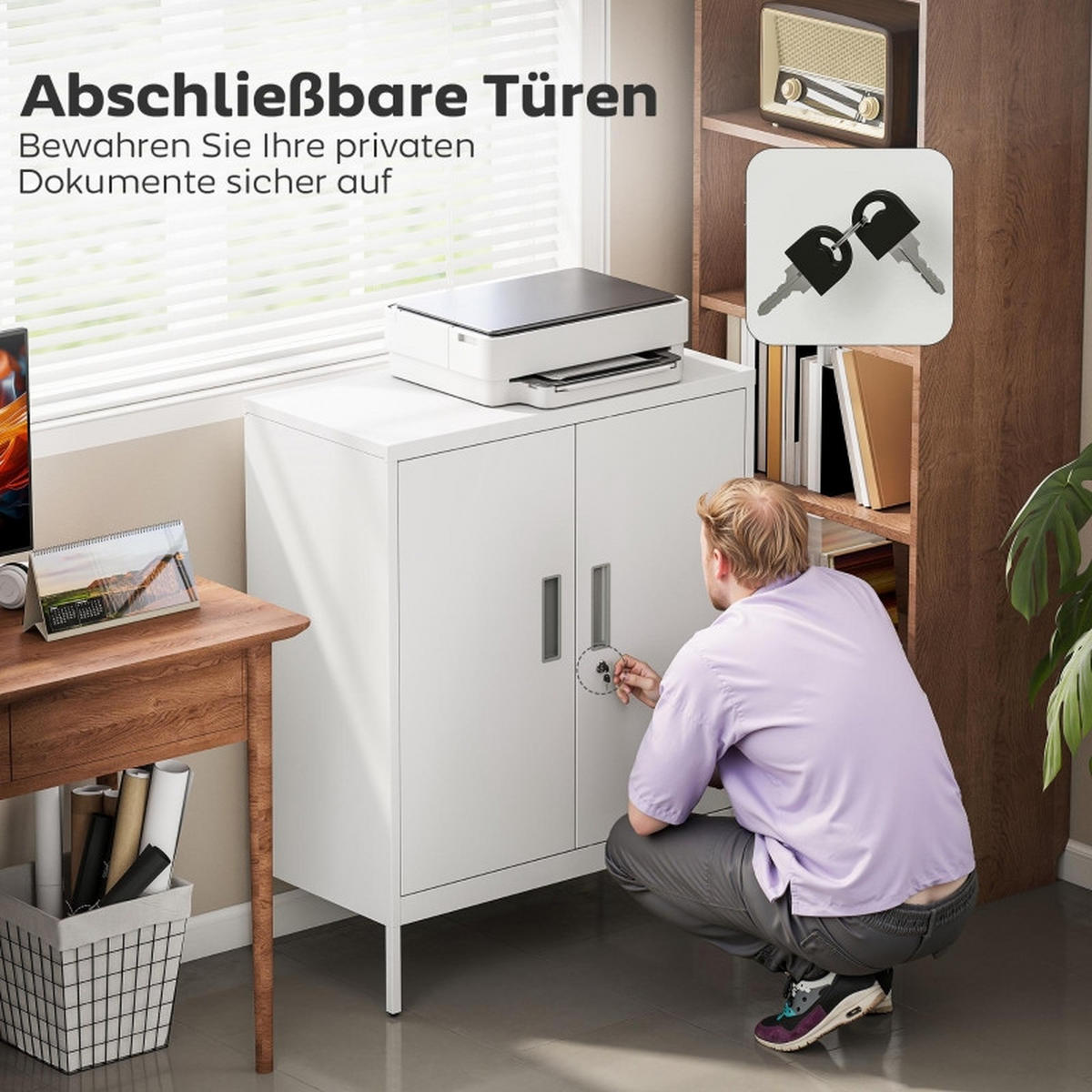 AKTENREGAL DE-38035 80/40/100 cm mit verstellbaren Regalen Weiß - Weiß, Metall (80/100/40cm) - ComfortXL