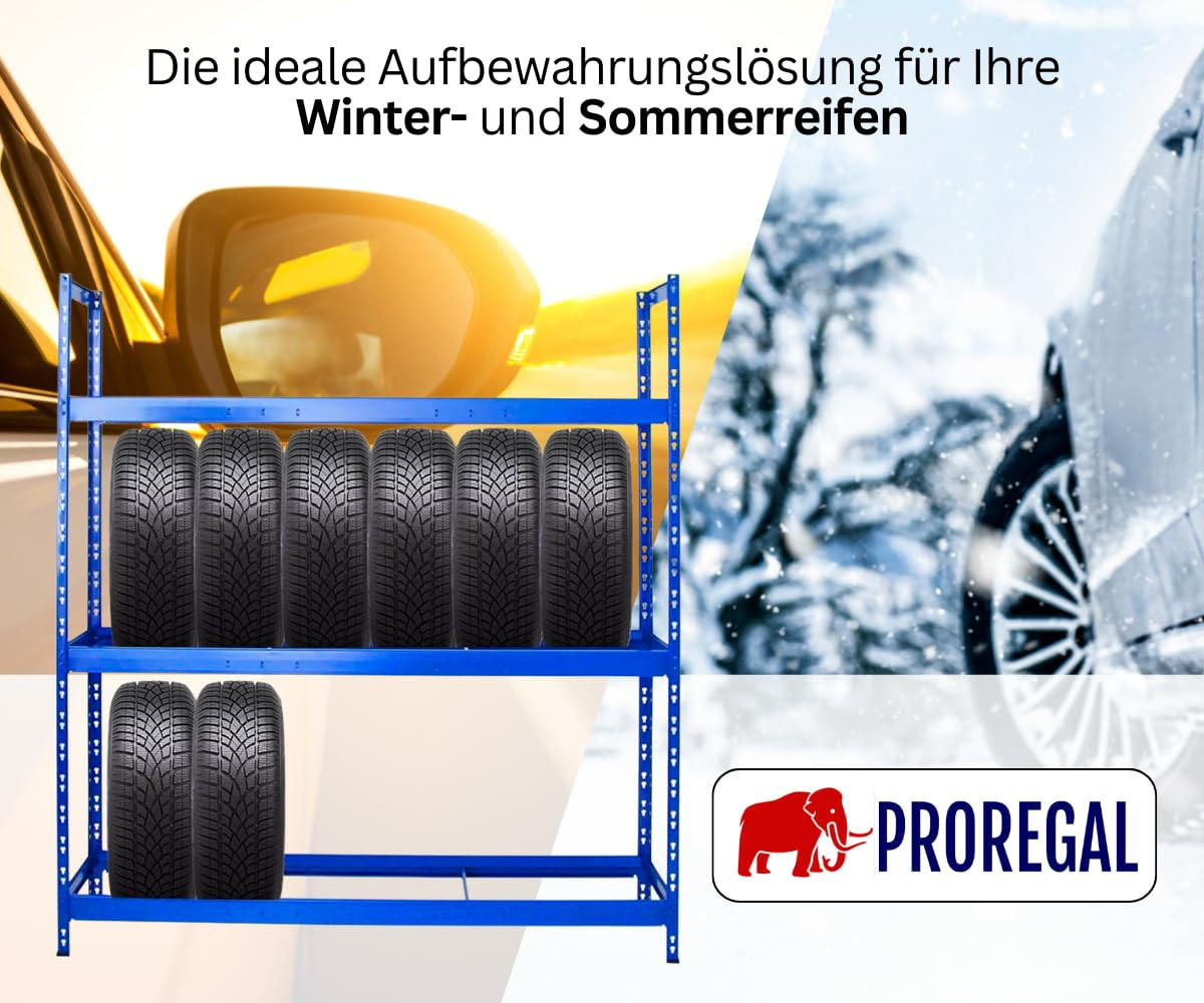 REIFENREGAL Tiger XL 200x180x45 cm 300 kg Fachlast bis zu 21 Reifen auf 3 Ebenen Blau - Blau, Metall (180/200/45cm) - PROREGAL