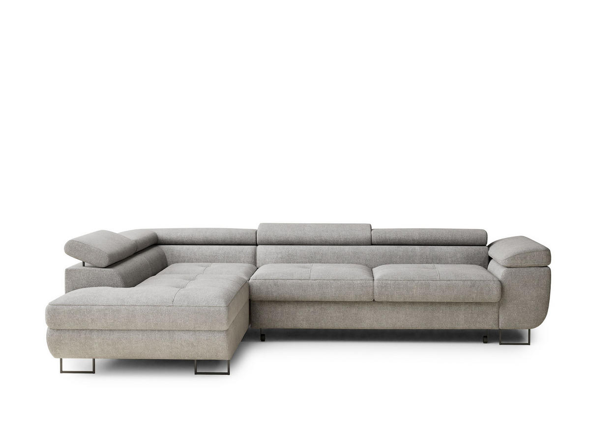 ECKSOFA Concord Beige grau Chenille-Stoff - Links Seite - Greige/Schwarz, Holz/Holzwerkstoff (203/277cm) - Maison de Reve