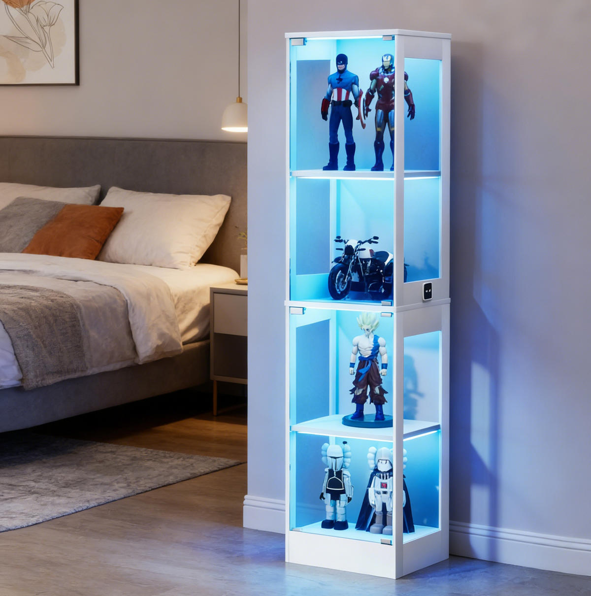GLASVITRINE aus MDF und Glas 40x35x165 cm Weiß mit LED-Beleuchtung und Bewegungssensor - Weiß, Holzwerkstoff (40/165/35cm) - IVMEU