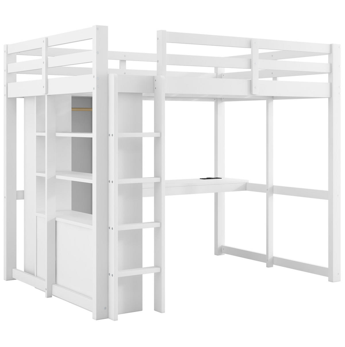HOCHBETT 140/200 cm aus Kiefernholz und MDF mit Schreibtisch und LED-Beleuchtung Weiß - Weiß, Holz (140/200cm) - Modenvie