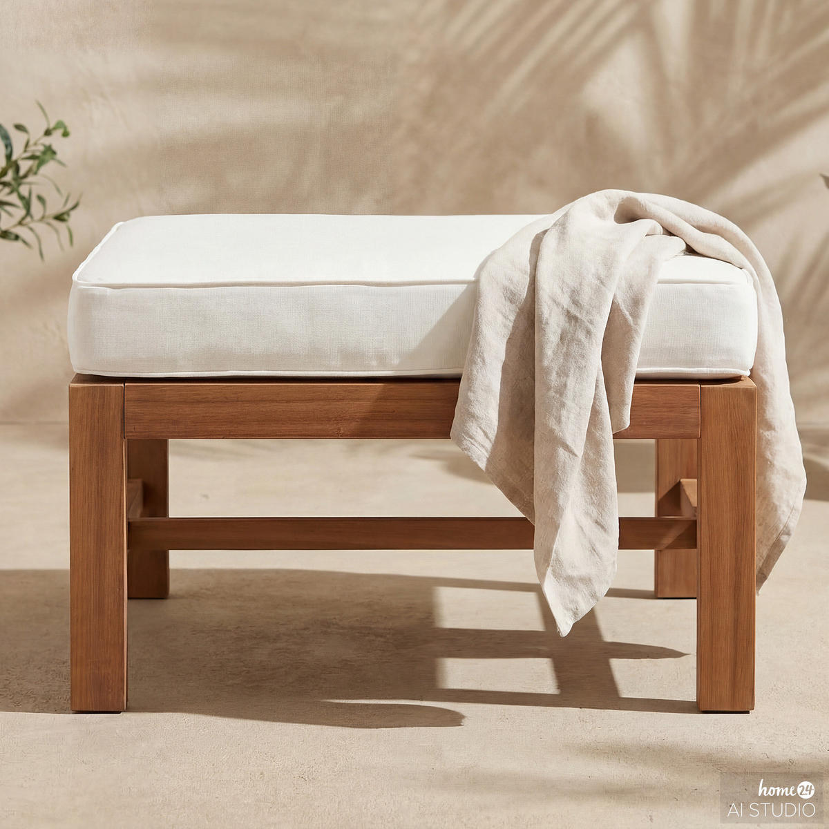 LOUNGEHOCKER - Akazie massiv / Polyester - Braun / Beige - Beige/Braun, Holz/Textil (60/40/60cm) - home24