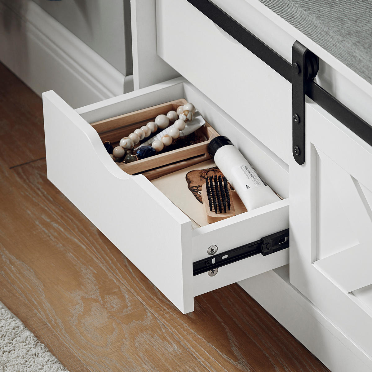 SCHUHBANK mit Schiebetüren Weiß - Weiß, Holzwerkstoff (80/49/30cm) - SoBuy