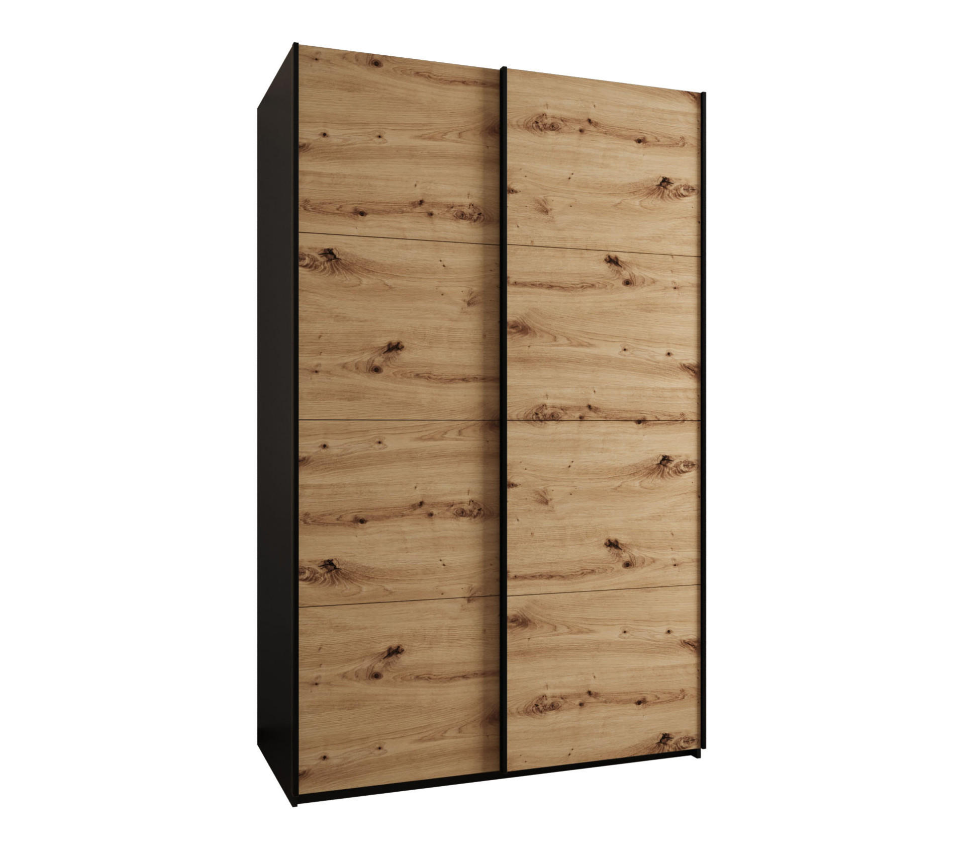 Abiks Möbel Schwebetürenschrank Schwarz, Eiche Artisan, Schwarz 150x245x64 cm
