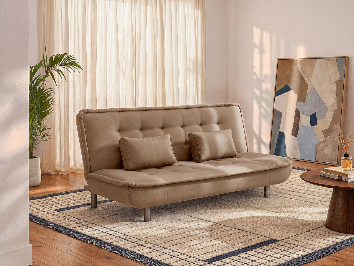 SCHLAFSOFA - 3 Personen - stoff - braun Mishan - Braun, Textil/Metall (190/89/96cm) - Vente-Unique