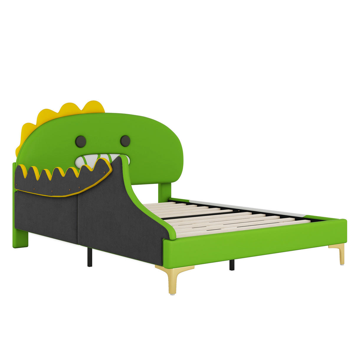 KINDERBETT 140/200 cm in Dinosaurierform mit gepolstertem Kopfteil aus PU, Grün - Grün, Leder (140/200cm) - Redom