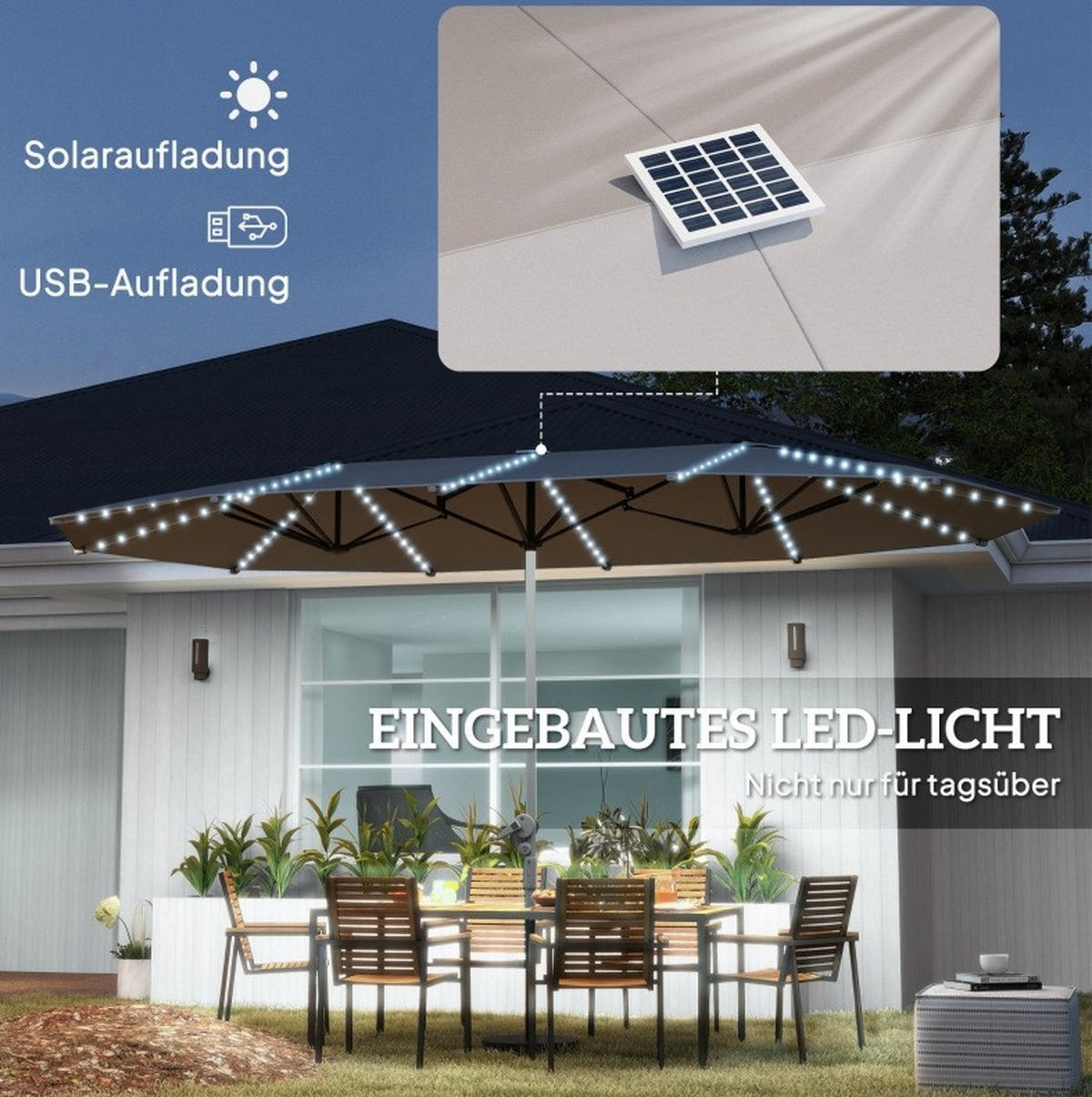 SONNENSCHIRM rechteckig 198/130 cm in Grau mit Neigefunktion - Grau, Metall (130/198cm) - BEAOK