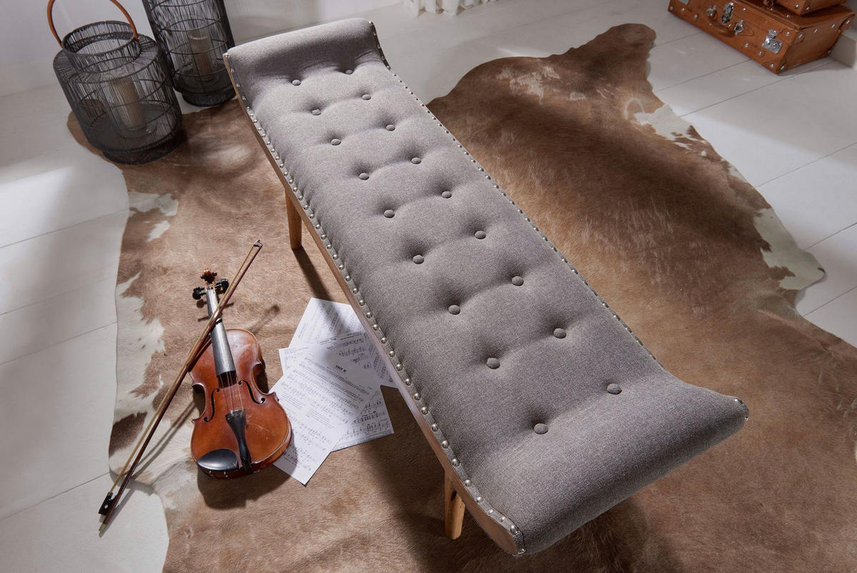 SITZBANK Massivholz Chesterfield Muster, Grau 125x38x50 cm - Braun/Grau, Mangoholz/Textil (125/50/38cm) - KADIMA DESIGN