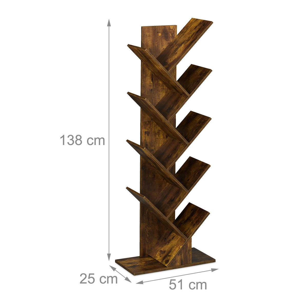 BÜCHERREGAL - Braun, Holzwerkstoff (51/138/25cm) - Relaxdays