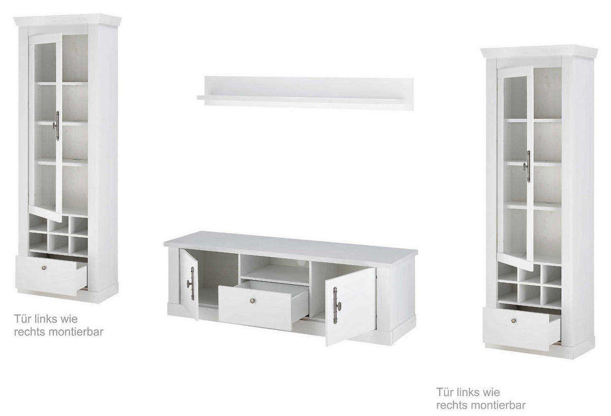 WOHNWAND weiß Pinie Landhaus, Wohnkombination 4-teilig, Soft-Close-Funktion - Weiß, Holzwerkstoff/Kunststoff (322/201/45cm) - Furn.Design