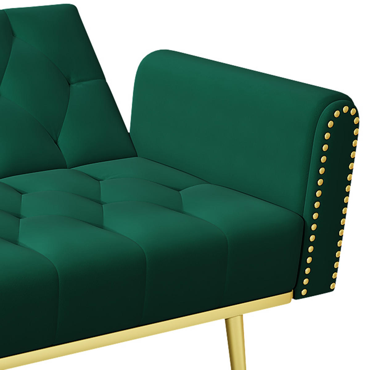 2-SITZER SCHLAFSOFA Samt Grün mit Verstellbarer Rückenlehne, Getränkehalter und Kissen - Grün, Holzwerkstoff/Textil (175/73.5/89cm) - WISHDOR