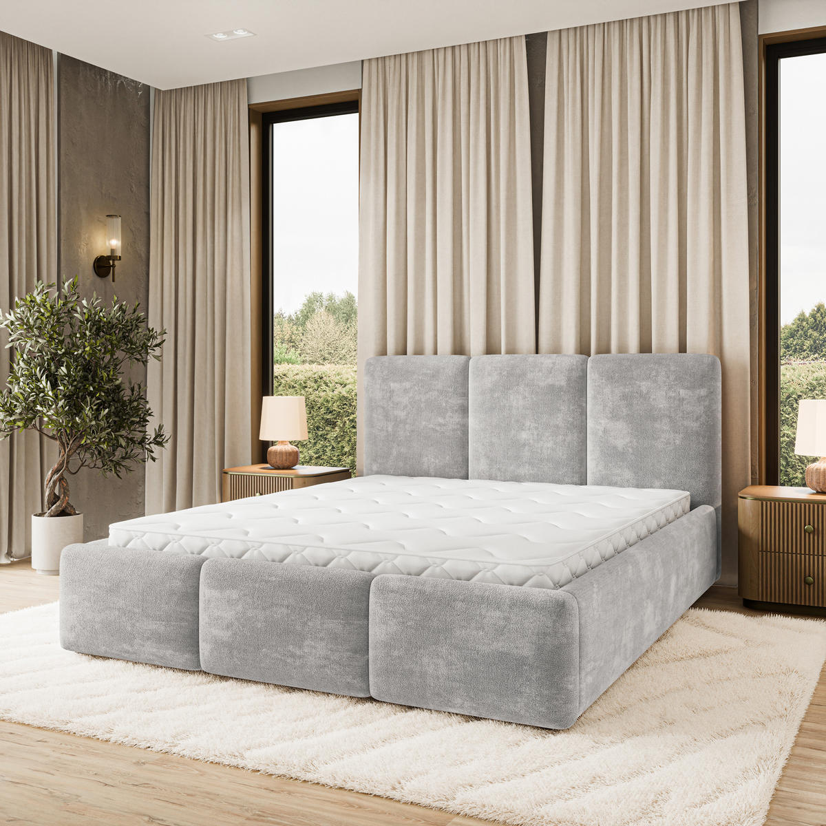 POLSTERBETT MORENA LM 160x200 cm mit Bettkästen - Hellgrau - Hellgrau, Holz (160/200cm) - MASSENO