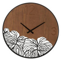 WANDUHR Wood/Leaf, schwarz und braun, Eisen und MDF, 60 x 2 x 60 cm, Motiv: Blätter - Schwarz/Braun, Holzwerkstoff/Metall (60/60/2cm) - Mauro Ferretti
