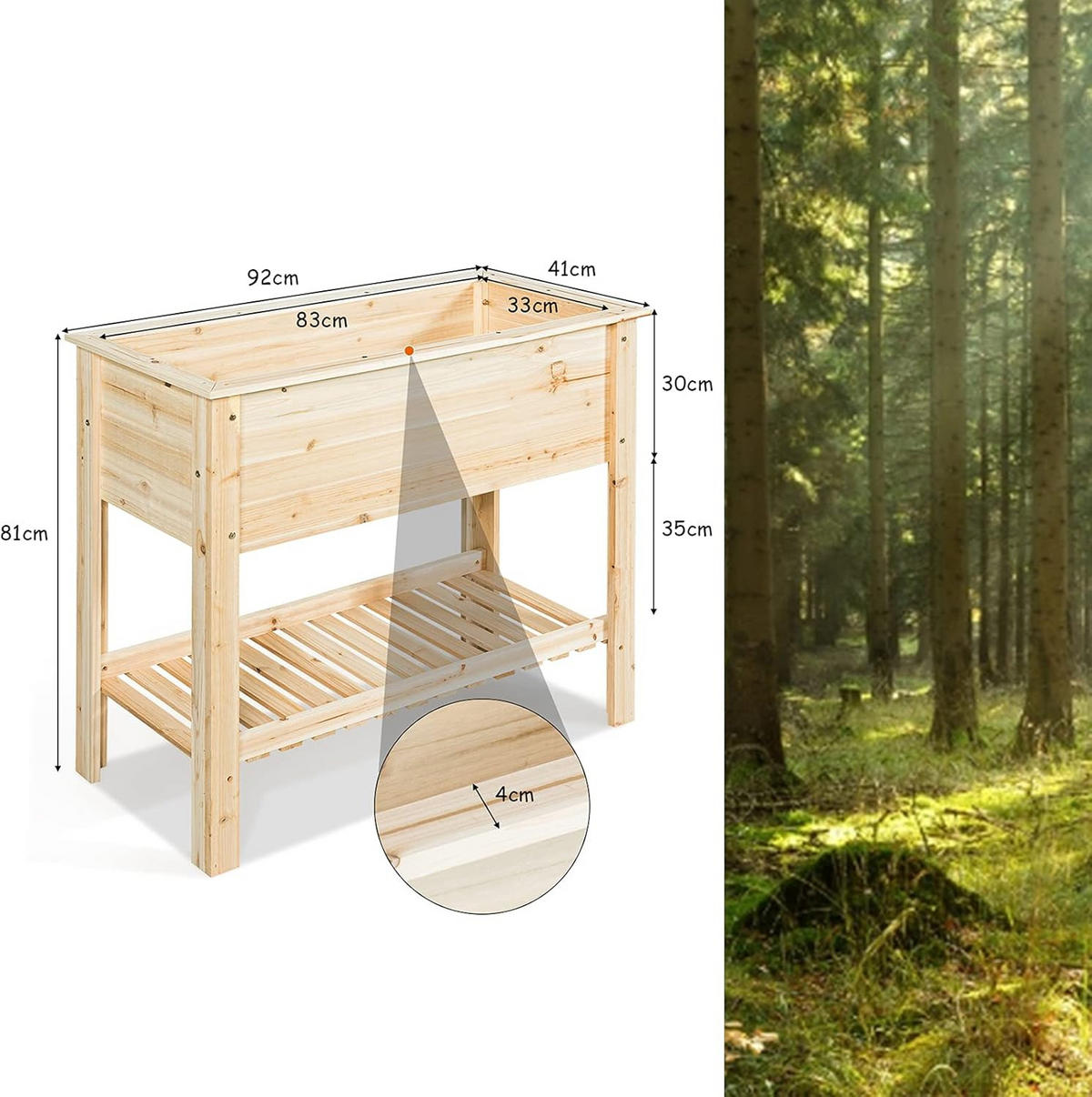 HOCHBEET Pflanzkübel Pflanzkasten Holz - Apfelbaumfarben, Holz (41/81/92cm) - COSTWAY