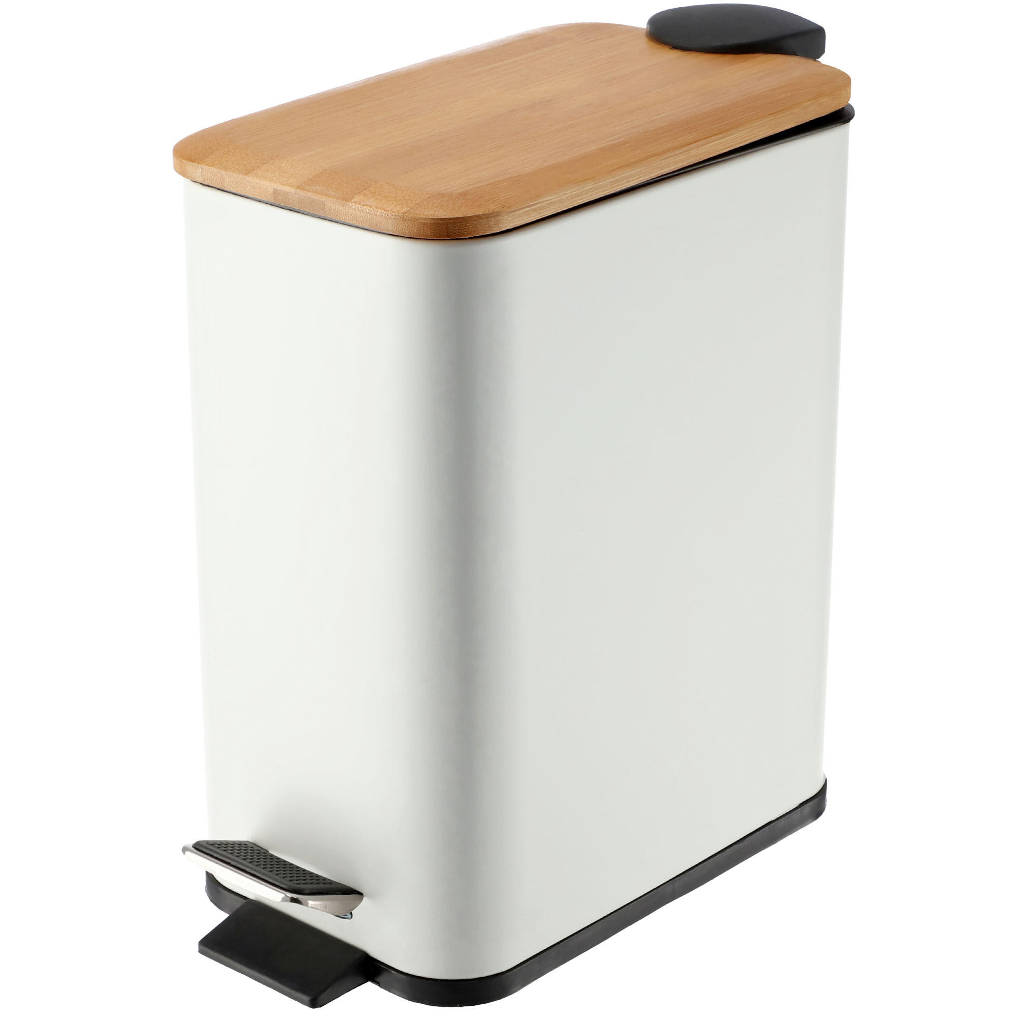 PAPIERKORB mit Bambusdeckel 5L, weiß - Weiß, Metall (14/28cm) - KADAX