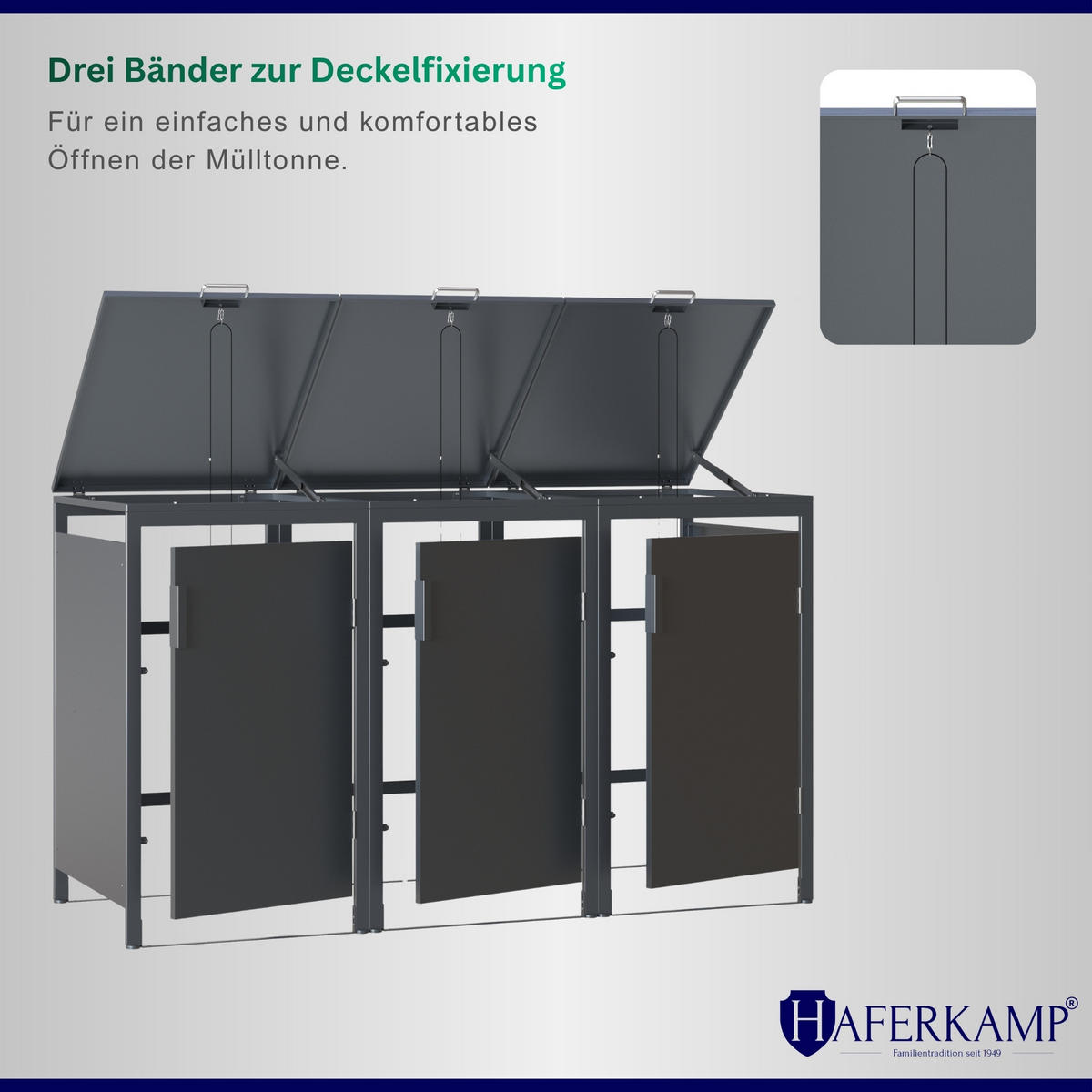 MÜLLTONNENBOX MODUS 3er HxBxT 118,5x204x80cm für 3 x 240 Liter Mülltonnen Verzinkter Stahl - Grau, Metall (204/118.5/80cm)