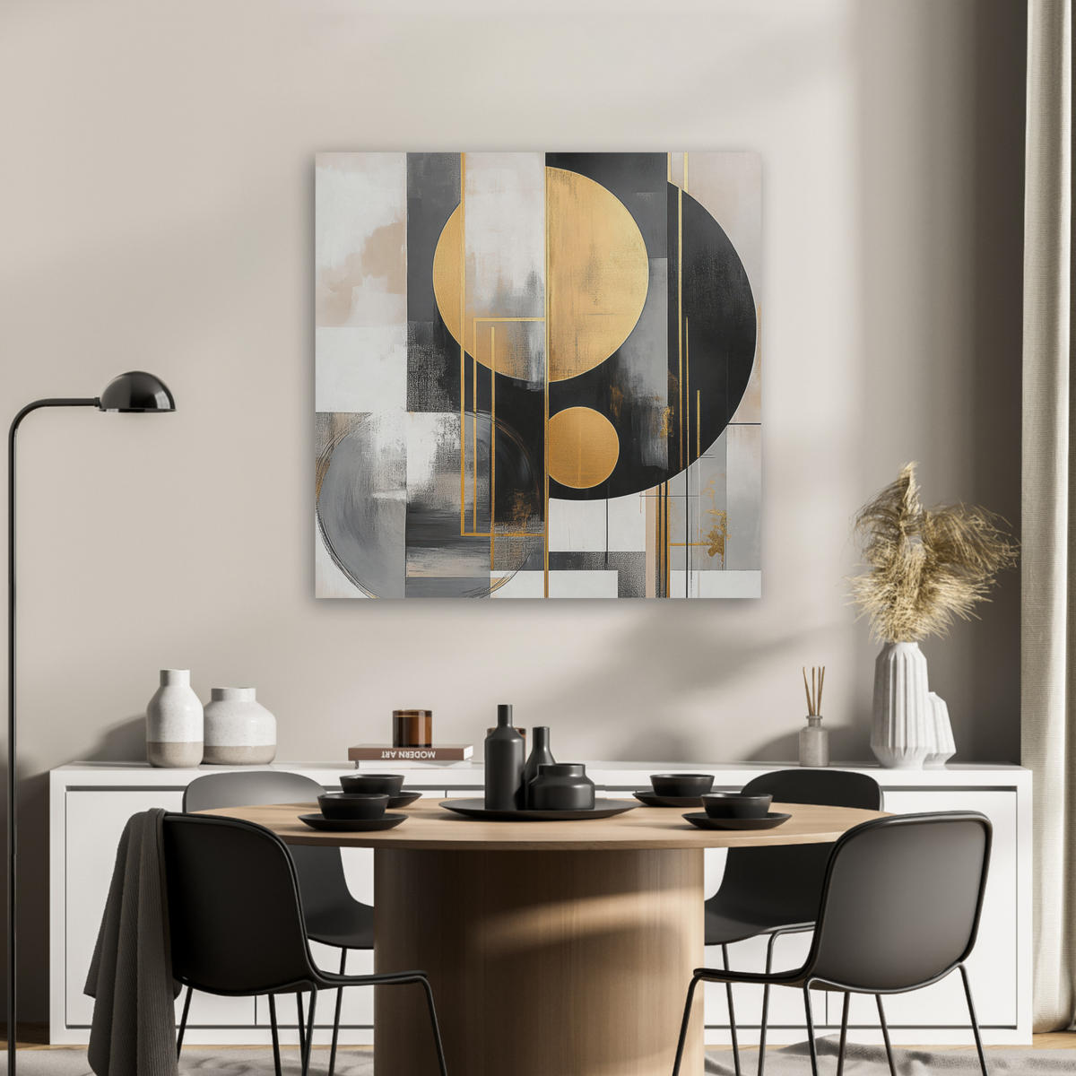 AKUSTIKBILD Abstrakt - Gold - Silber - Formen - Ästhetisch - Modern Akustikpaneele 80x80 cm - Goldfarben, Kunststoff (80/80/0.9cm) - MuchoWow