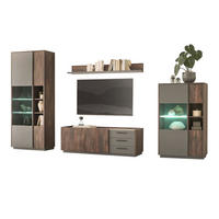 WOHNWAND Thermo Eiche, grau, Wohnkombination 4-teilig mit Soft-Close 352 x 200 cm - Eichefarben/Grau, Holzwerkstoff/Metall (352/200/45cm) - Furn.Design
