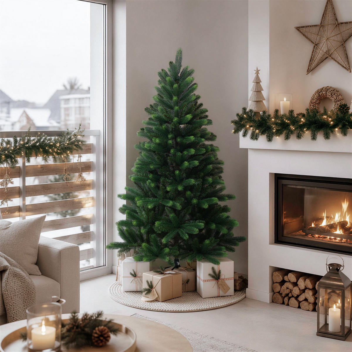 KÜNSTLICHER Weihnachtsbaum 150 cm, Fichten-Optik in Grüntönen - Grün, Kunststoff (150cm) - Hometopia